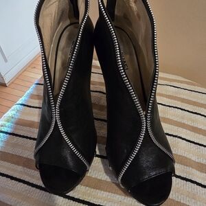 Michael Kors Black Peep-Toe Zipper Boots